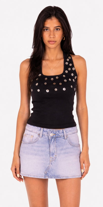 Button Embellished Halter Top