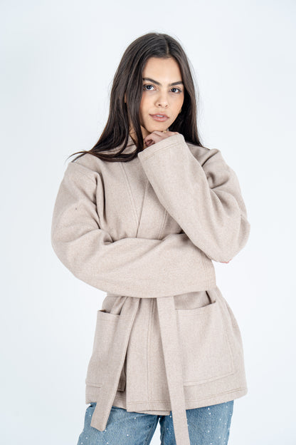 Beige Belted Jacket