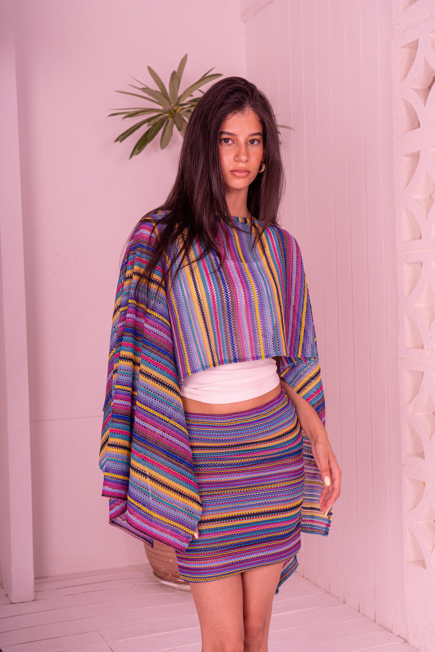 Striped Knit Poncho
