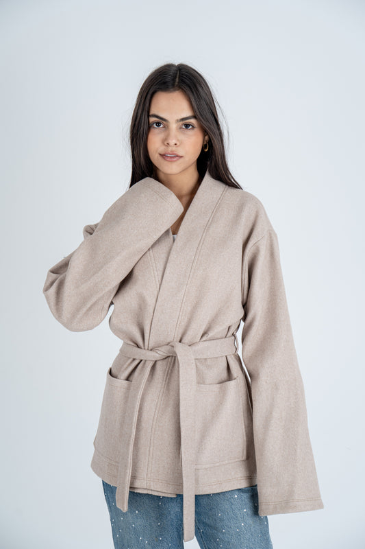 Beige Belted Jacket