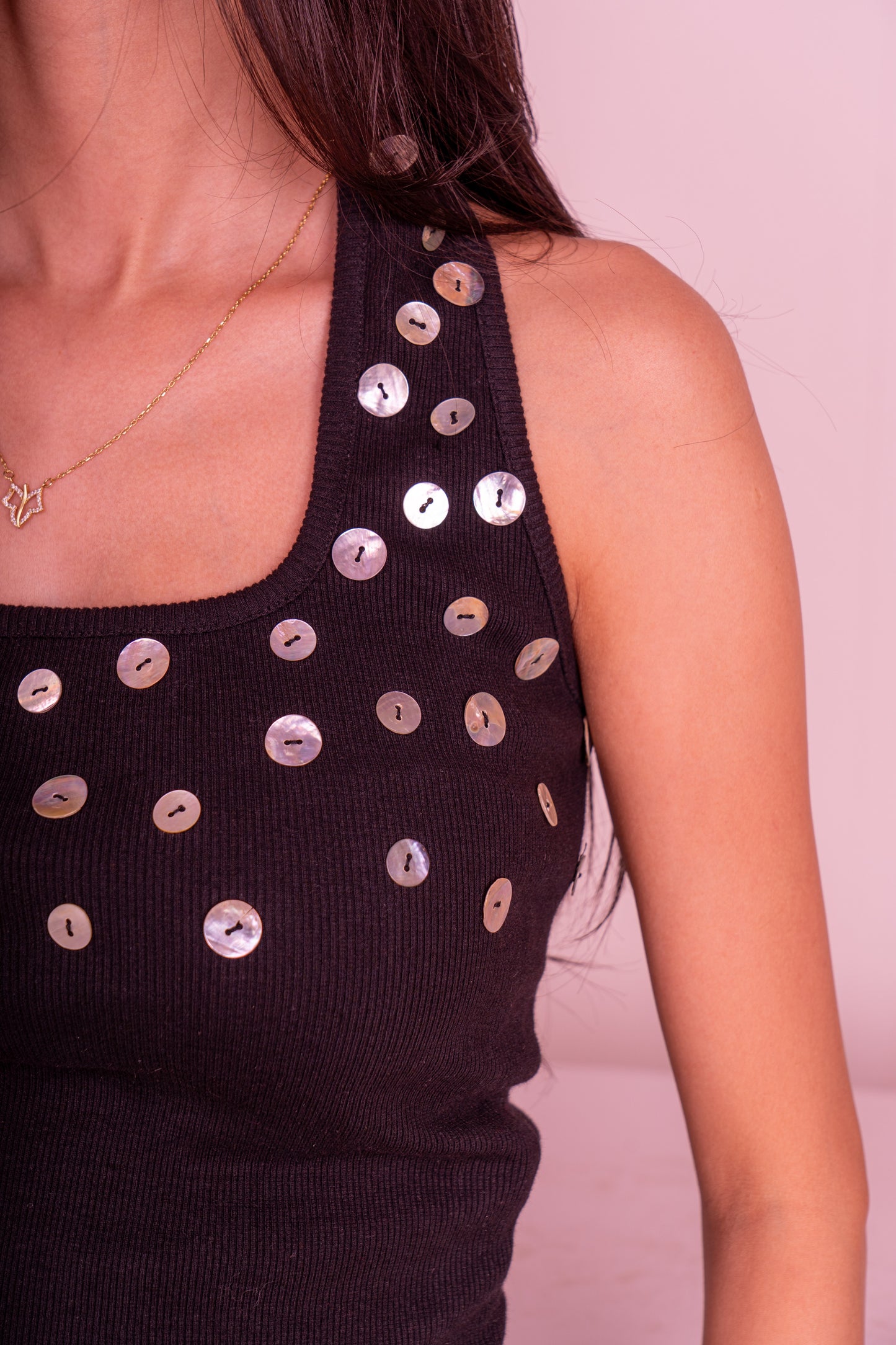 Button Embellished Halter Top