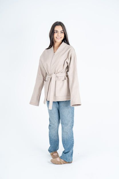 Beige Belted Jacket